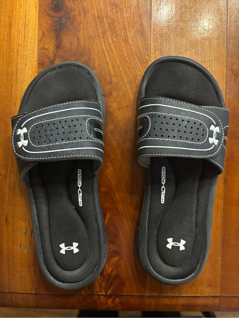 Under Armour Women's Black Slide Sandals with White Logo - Size 7